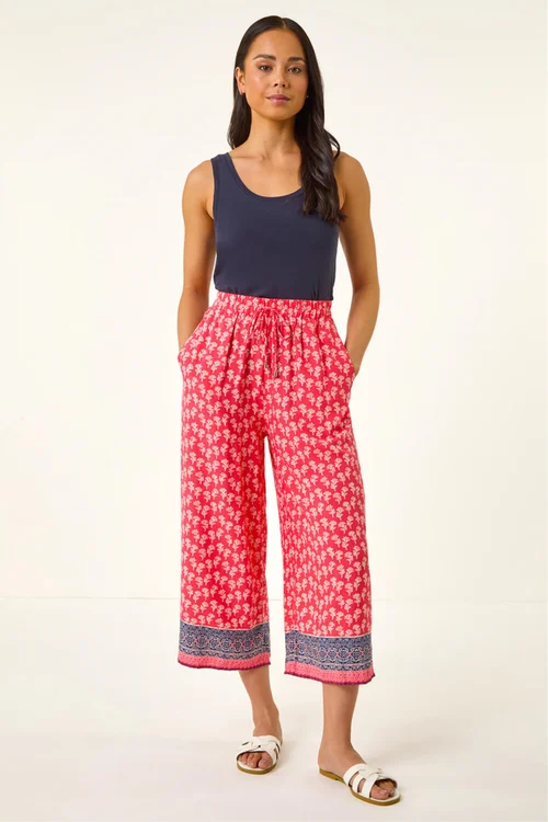 Roman Coral Petite Border Print Cropped Trouser - 12 Image 2