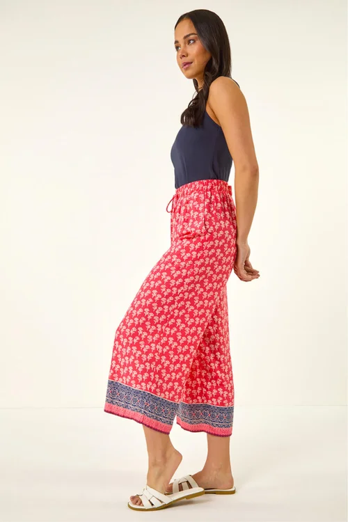 Roman Coral Petite Border Print Cropped Trouser - 12 Image 1