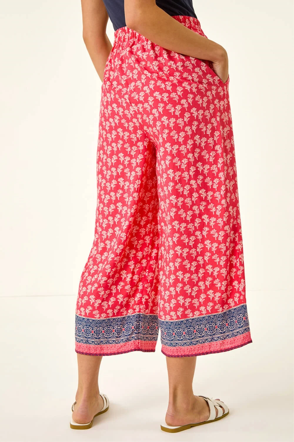 Roman Coral Petite Border Print Cropped Trouser - 12 Image 3