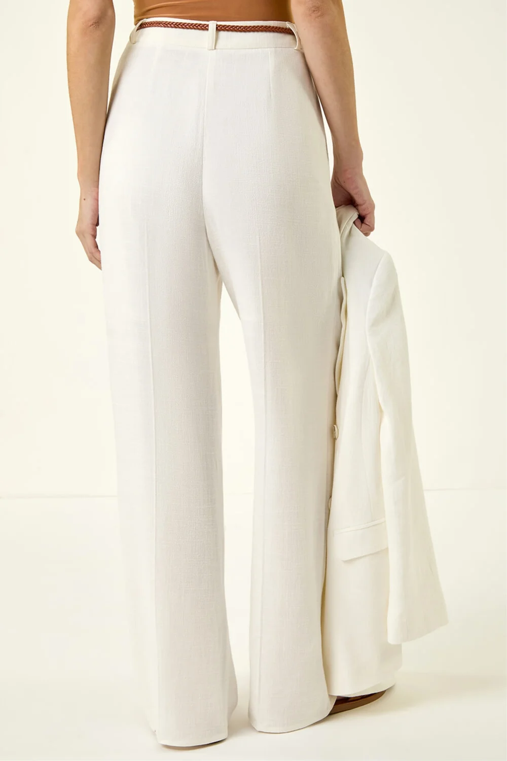 Roman Ivory Linen Blend Belted Trouser - 12 Image 3