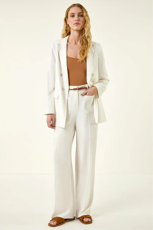Roman Ivory Linen Blend Belted Trouser - 12 Image 2
