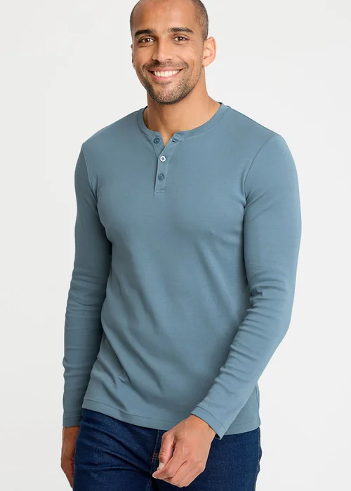 Cotton Traders Washed Aqua Long Sleeve Grandad Base Layer Top - 4XL Image 2