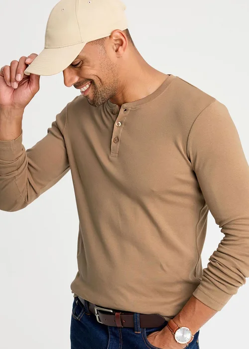 Cotton Traders Pale Camel Long Sleeve Grandad Base Layer Top - 2XL Image 1