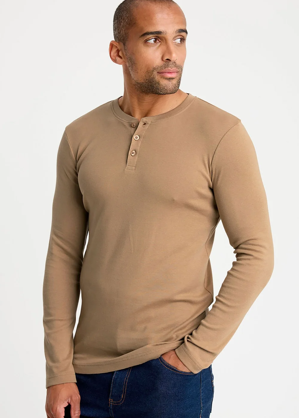 Cotton Traders Pale Camel Long Sleeve Grandad Base Layer Top - 2XL Image 2