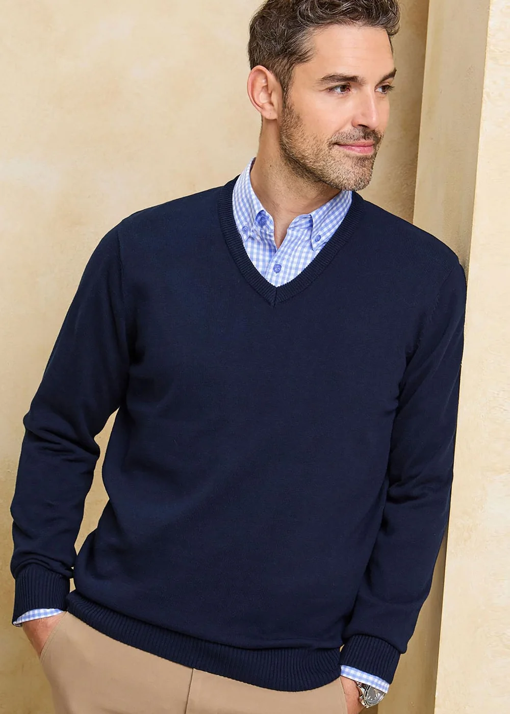 Cotton Traders Ink Cotton V-Neck Jumper - M Image 1