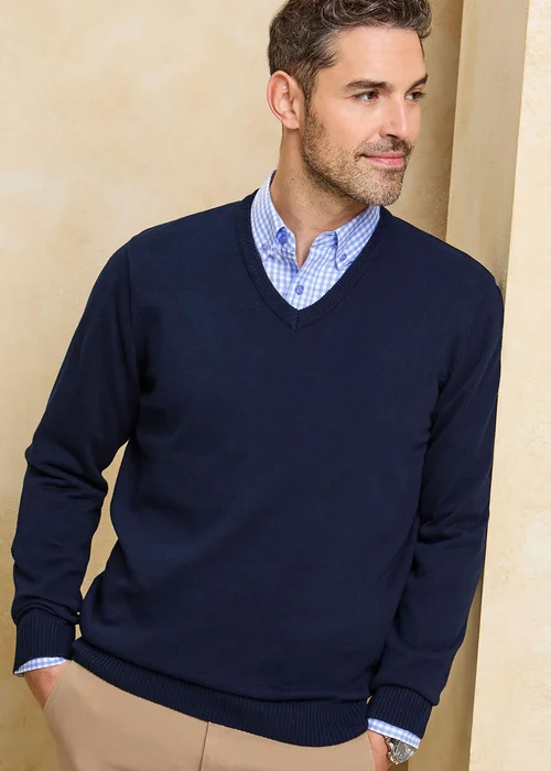 Cotton Traders Ink Cotton V-Neck Jumper - M Image 1