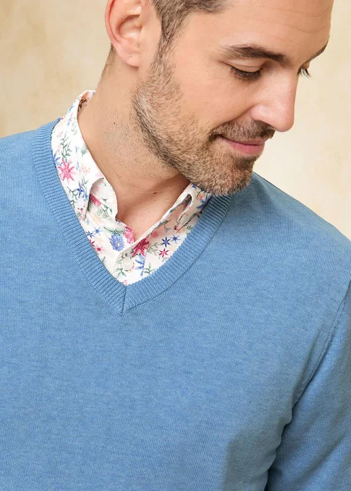 Cotton Traders Powder Blue Cotton V-Neck Jumper - 2XL Image 3