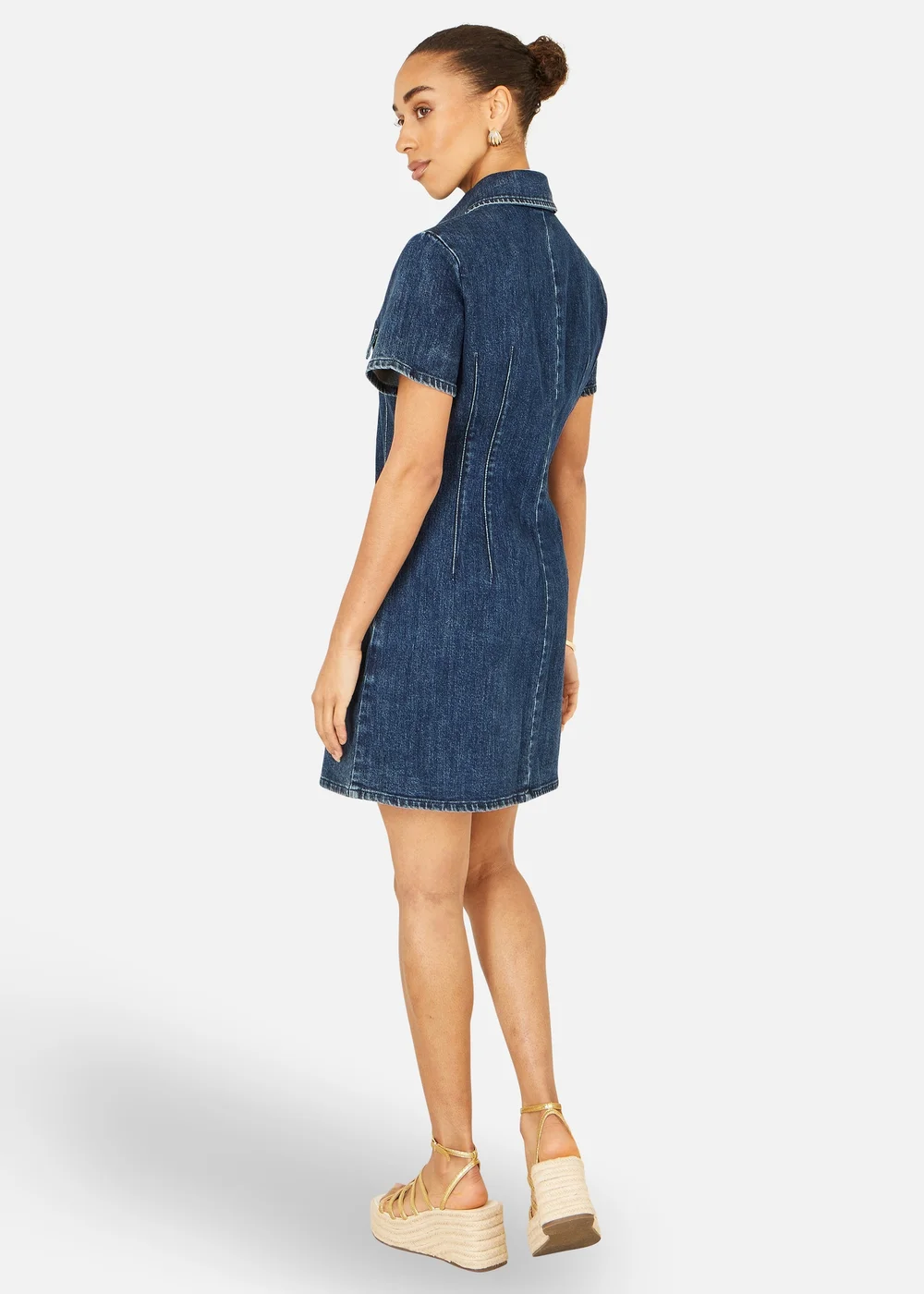 Yumi Blue Denim Stretch Shirt Dress With Pocket Details - 14 Image 2
