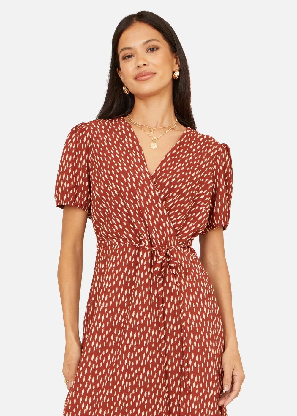 Yumi Brown Spot Wrap Midi Dress - 14 Image 3