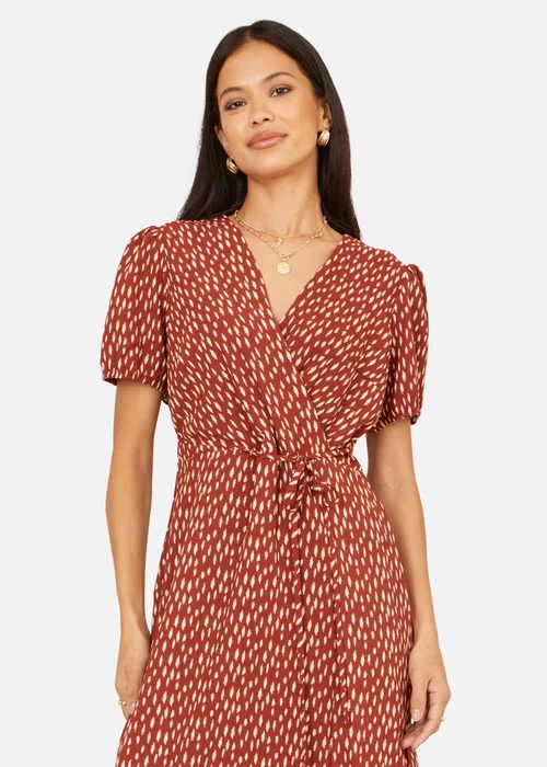 Yumi Brown Spot Wrap Midi Dress - 14 Image 3