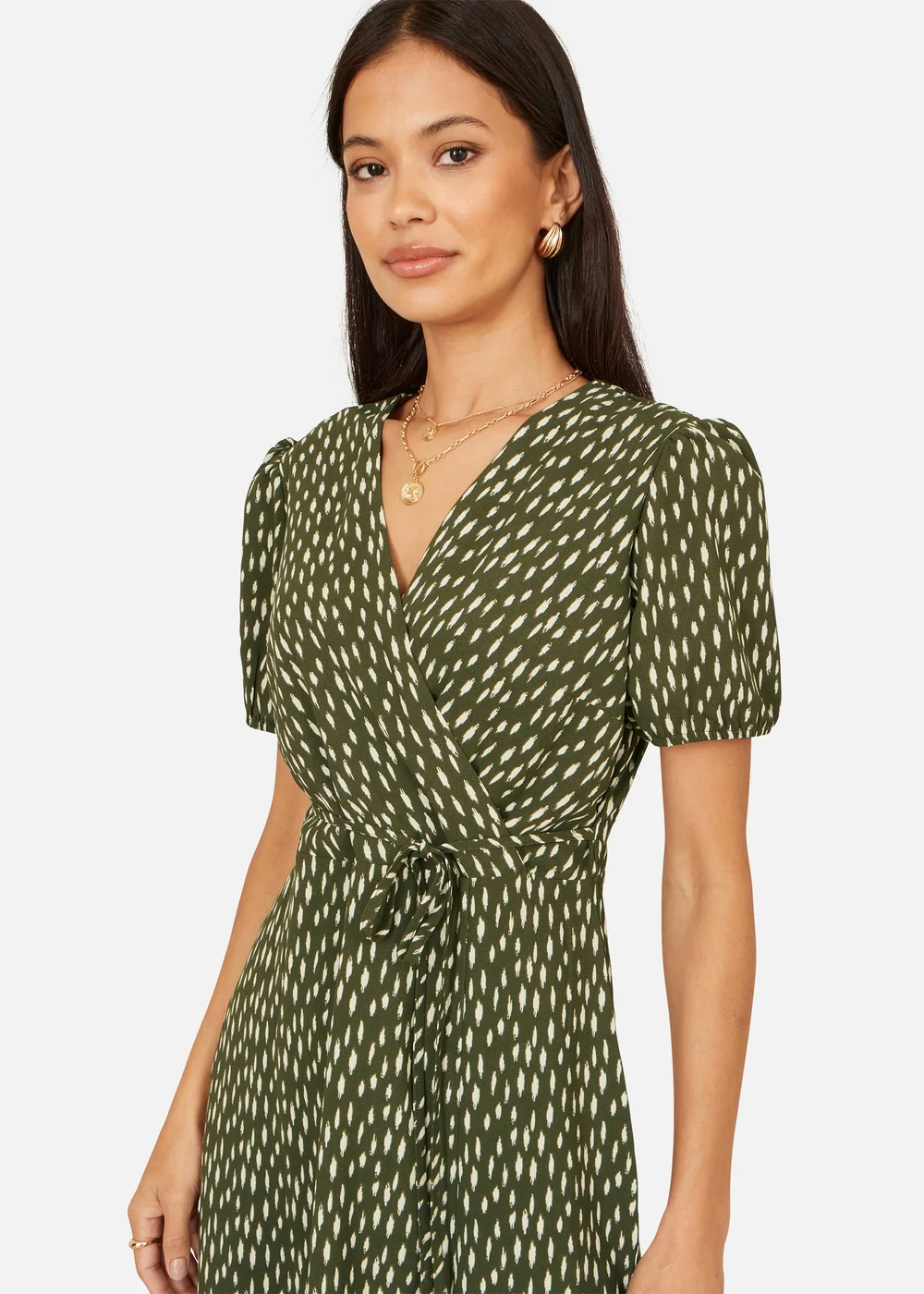 Yumi Green Spot Wrap Midi Tea Dress - 16 Image 3
