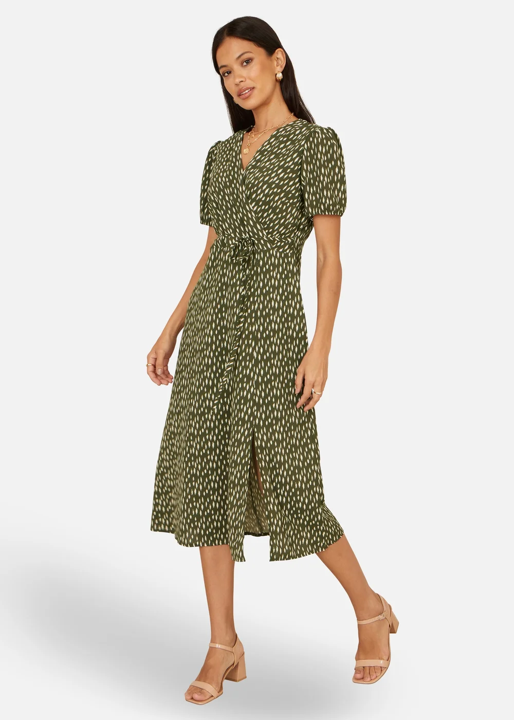 Yumi Green Spot Wrap Midi Tea Dress - 16 Image 2