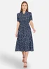 Yumi Navy Ditsy Floral Midi Shirt Dress With Ruched Waist - 10 Image 2