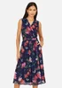 Yumi Navy Blurred Floral Print Mesh Stretch Midi Dress With Pockets - 18 Image 1