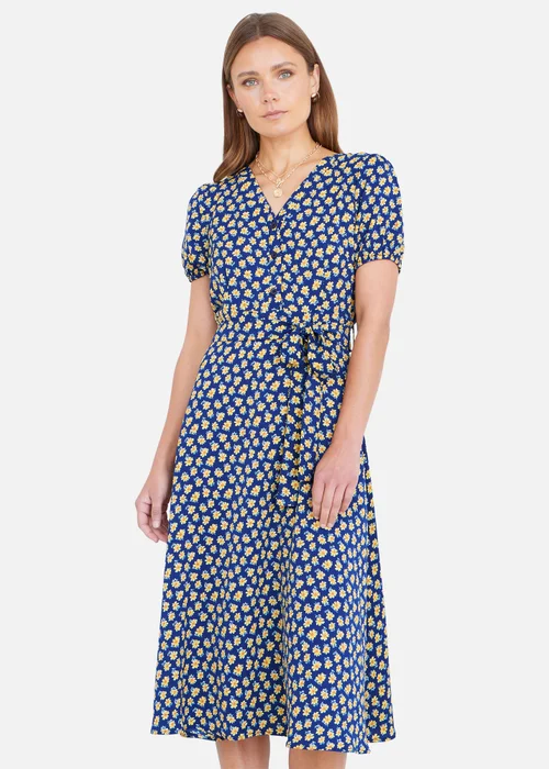 Yumi Navy Floral Midi Shirt Dress - 8 Image 1