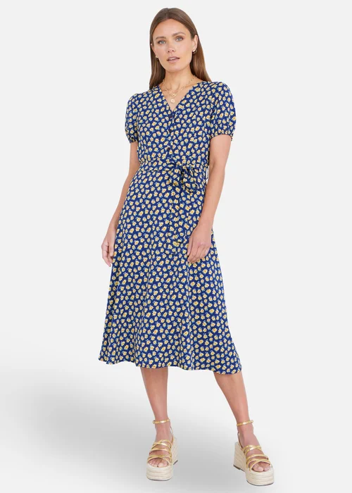 Yumi Navy Floral Midi Shirt Dress - 8 Image 2