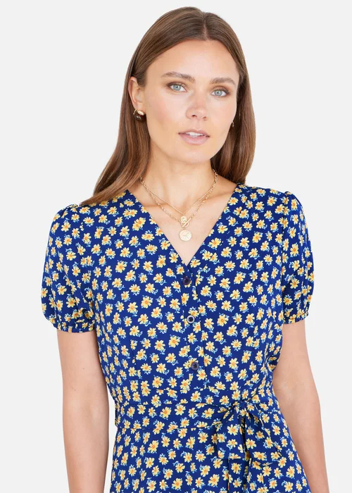 Yumi Navy Floral Midi Shirt Dress - 8 Image 3