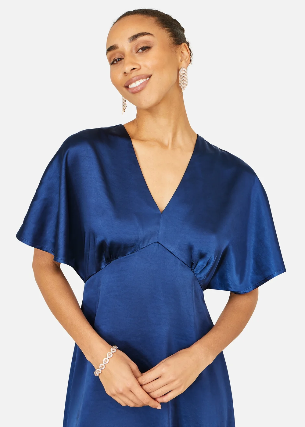 Yumi Navy Satin Midi Kimono Dress - 18 Image 3
