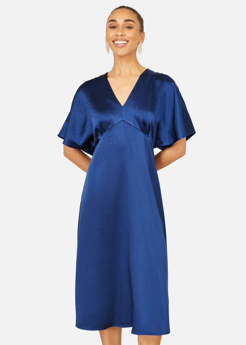 Yumi Navy Satin Midi Kimono Dress - 18 Image 1