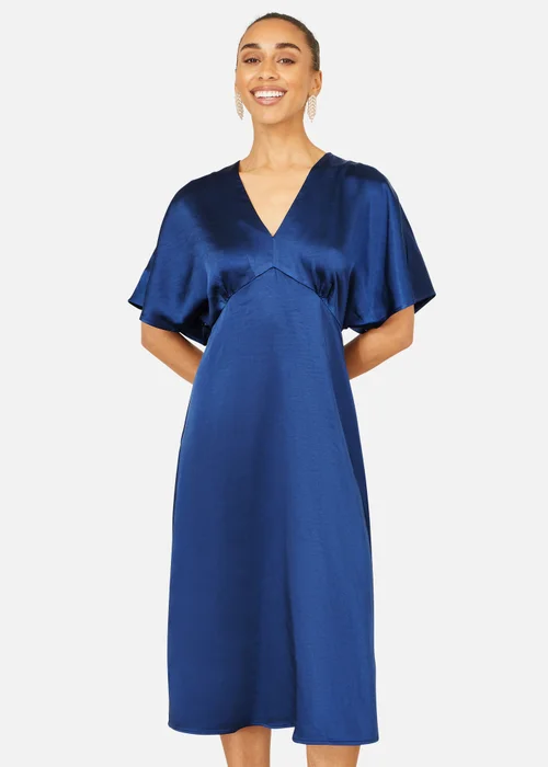 Yumi Navy Satin Midi Kimono Dress - 18 Image 1