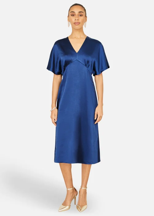 Yumi Navy Satin Midi Kimono Dress - 18 Image 2