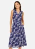 Yumi Navy Blossom Print Mesh Stretch Midi Dress With Pockets - 18 Image 1