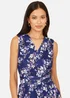 Yumi Navy Blossom Print Mesh Stretch Midi Dress With Pockets - 18 Image 3
