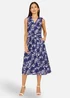 Yumi Navy Blossom Print Mesh Stretch Midi Dress With Pockets - 18 Image 2