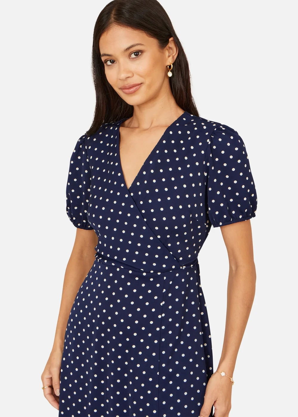 Yumi Navy Spot Wrap Midi Tea Dress - 14 Image 3