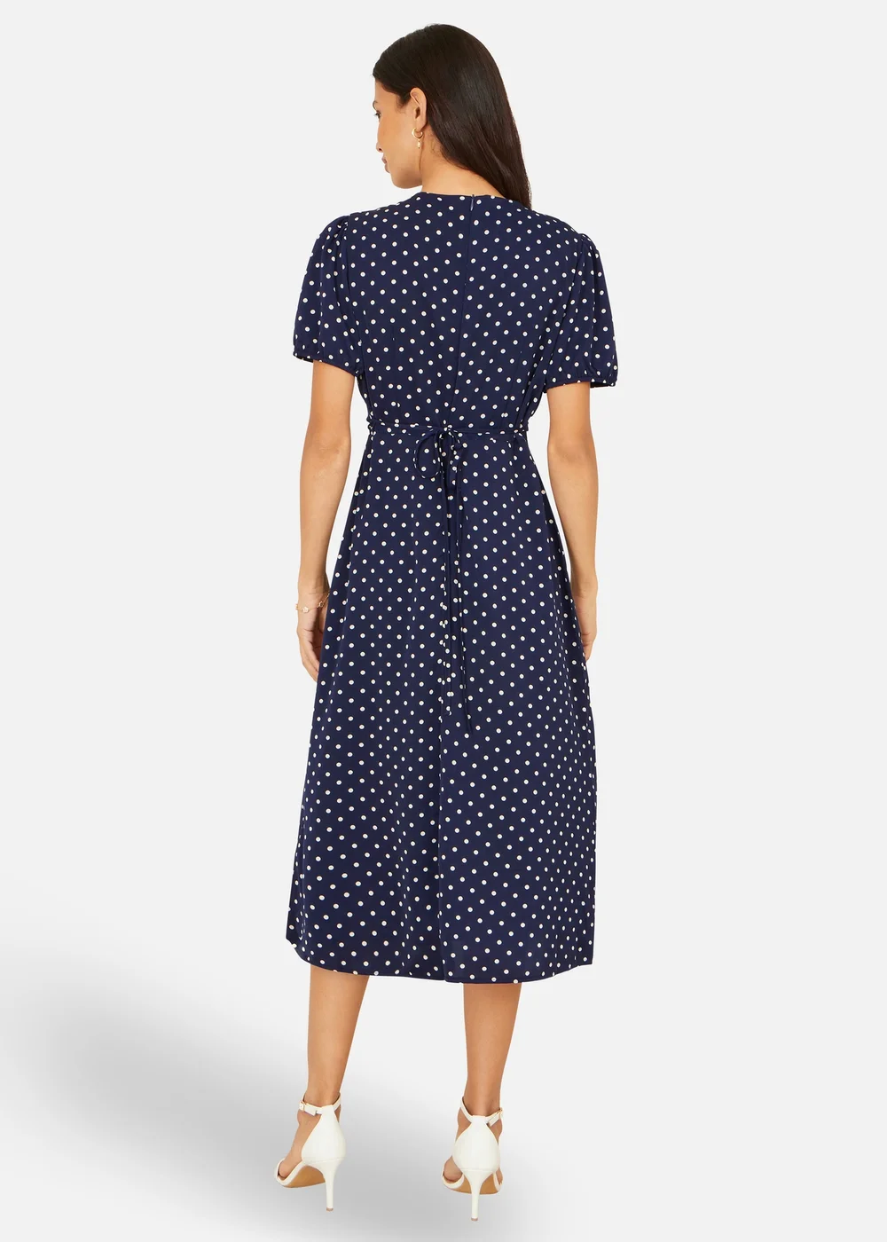 Yumi Navy Spot Wrap Midi Tea Dress - 14 Image 2