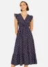 Yumi Navy Spot Ruched Waist Midi Dress - 16 Image 1