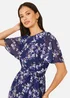 Yumi Navy Blossom Print Midi Skater Dress With Angel Sleeves - 14 Image 3
