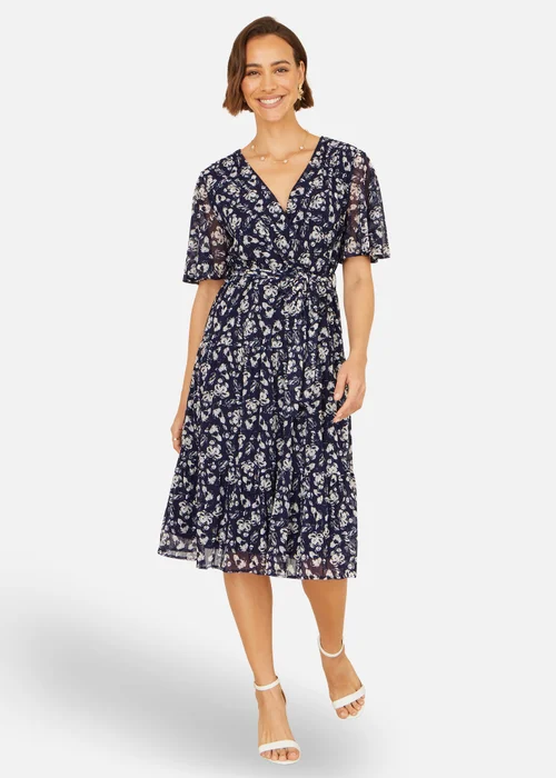 Yumi Navy Floral Mesh Wrap Dress - 16 Image 2