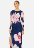 Yumi Navy Floral Placement Long Sleeve Mesh Maxi Dress - 14 Image 2