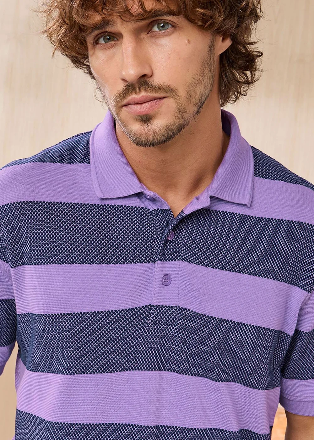 Cotton Traders Soft Iris Signature Short Sleeve Textured Stripe Polo Shirt - 4XL Image 3