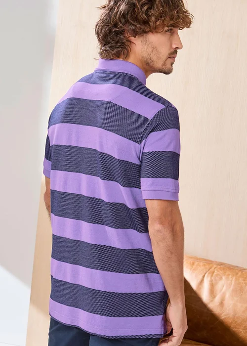 Cotton Traders Soft Iris Signature Short Sleeve Textured Stripe Polo Shirt - 4XL Image 2