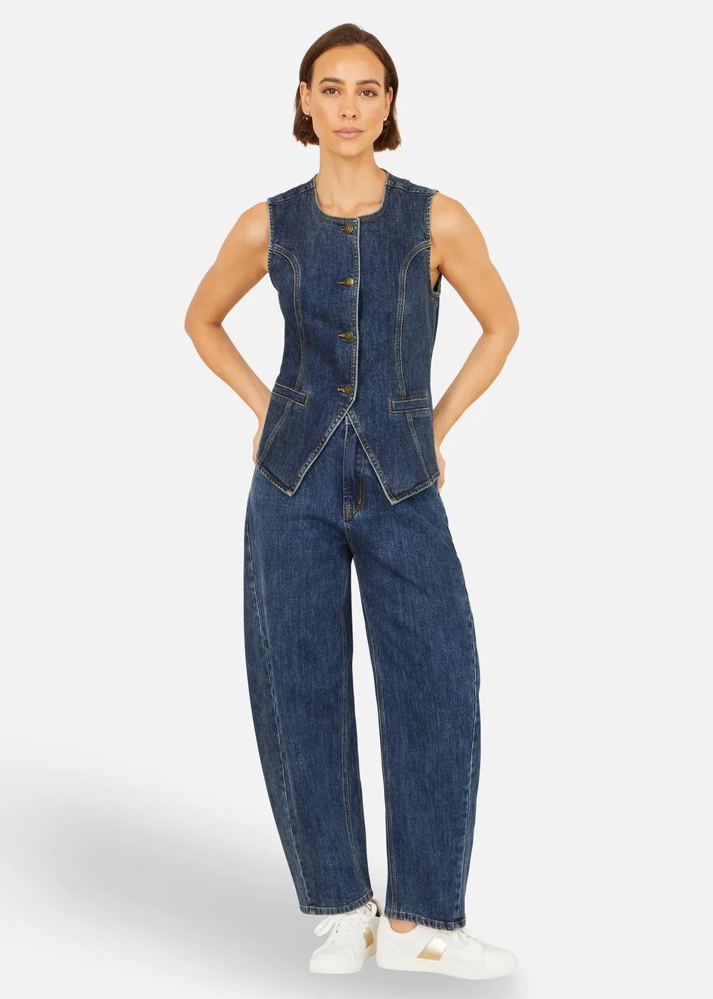 Yumi Blue Stretch Long Denim Waistcoat - 16 Image 2