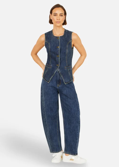 Yumi Blue Stretch Long Denim Waistcoat - 16 Image 2