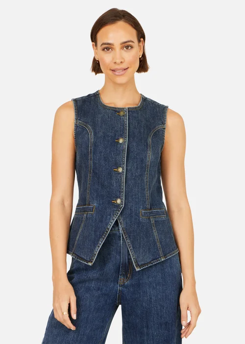 Yumi Blue Stretch Long Denim Waistcoat - 16 Image 1