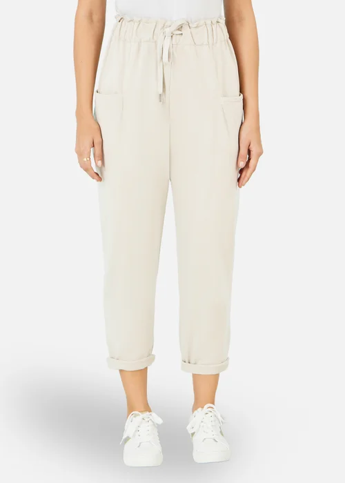 Yumi Cream Cotton Relaxed Stretch Trousers With Pockets - M Image 2