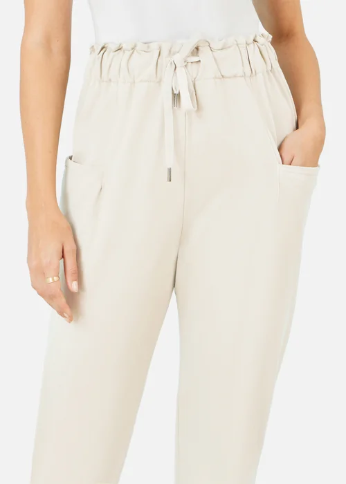 Yumi Cream Cotton Relaxed Stretch Trousers With Pockets - M Image 3