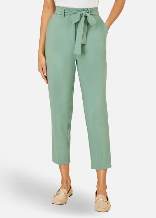 Yumi Green Stretch Capri Pants With Tie Belt - 12 Image 2