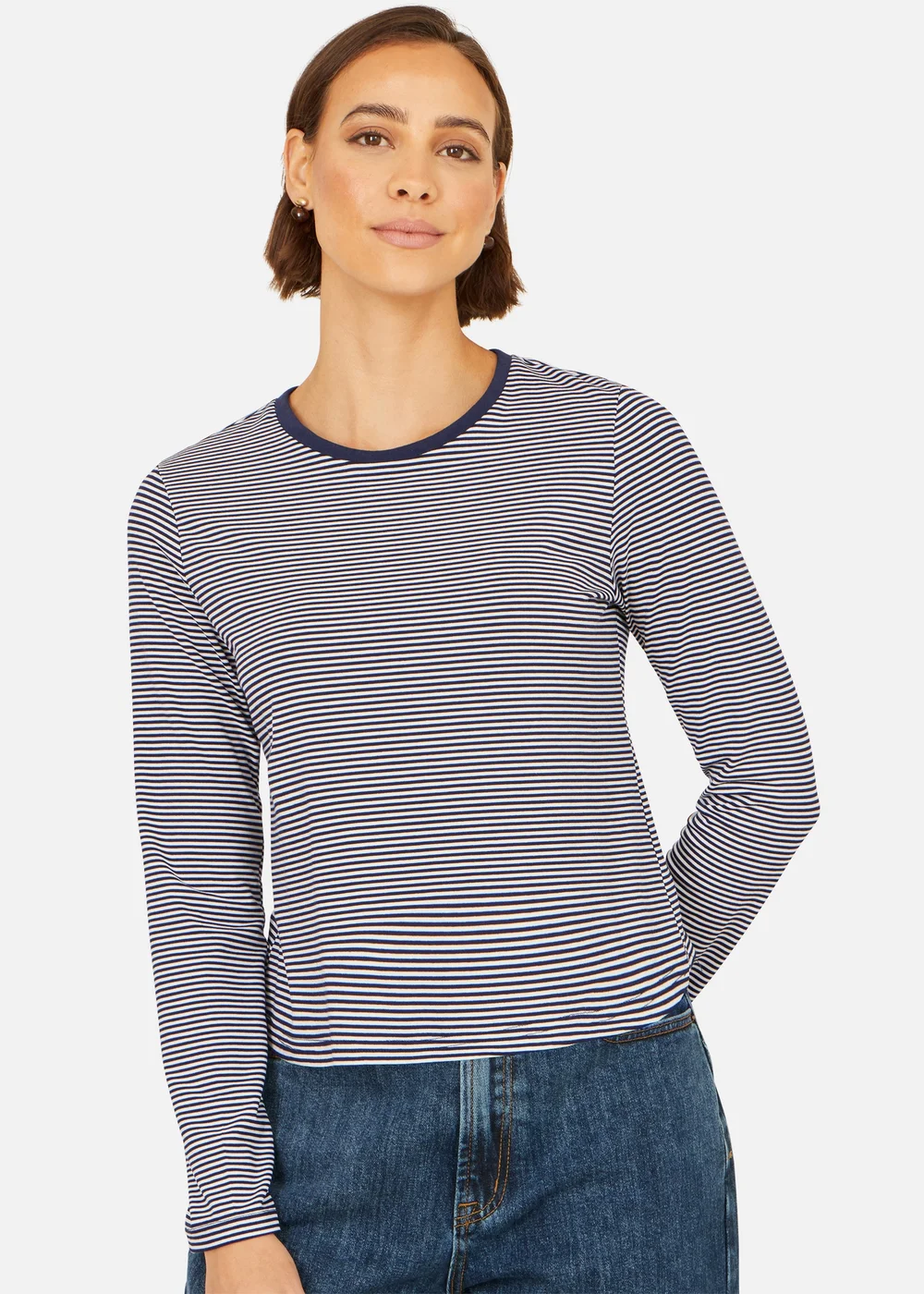 Yumi Navy Striped Jersey Long Sleeve T-Shirt - 16 Image 1