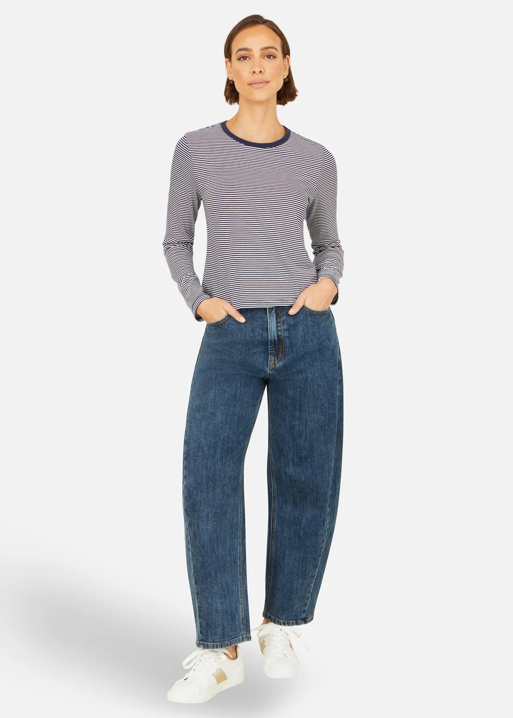 Yumi Navy Striped Jersey Long Sleeve T-Shirt - 16 Image 2