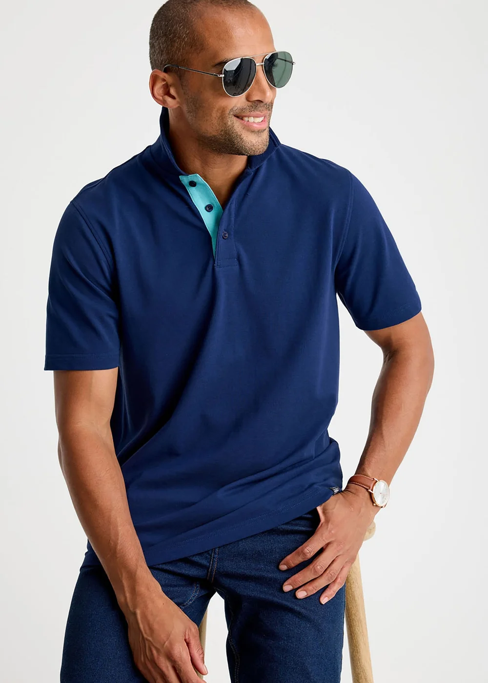 Cotton Traders Atlantic Blue Short Sleeve Polo Shirt - 4XL Image 2