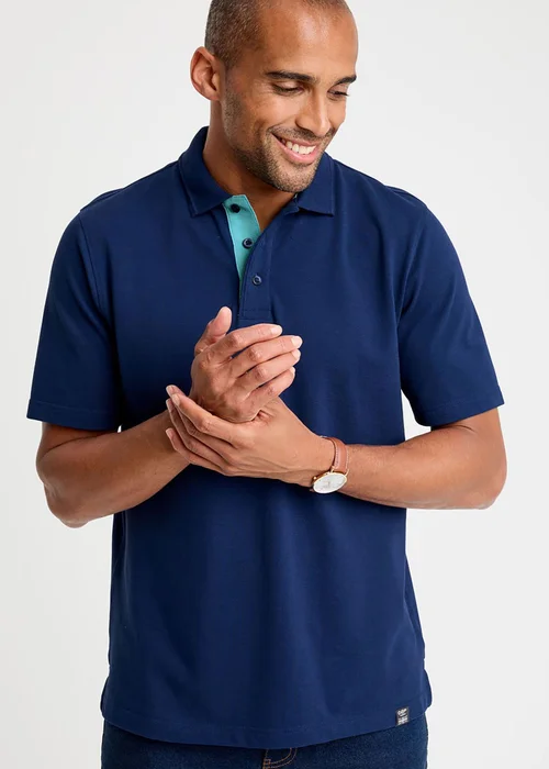 Cotton Traders Atlantic Blue Short Sleeve Polo Shirt - 4XL Image 1