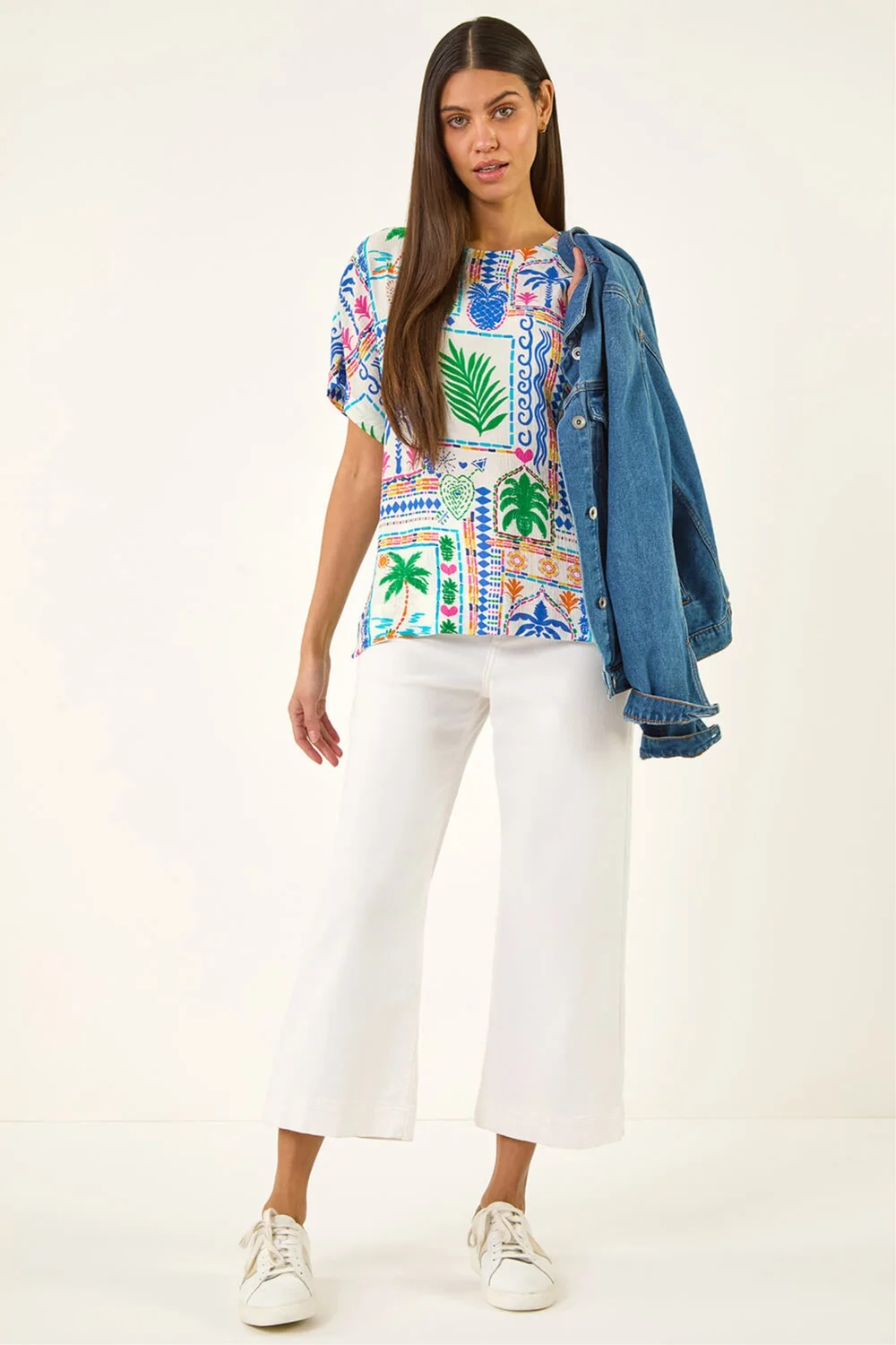 Roman Blue Palm Patchwork Print Tunic Top - 20 Image 2