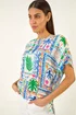 Roman Blue Palm Patchwork Print Tunic Top - 20 Image 1