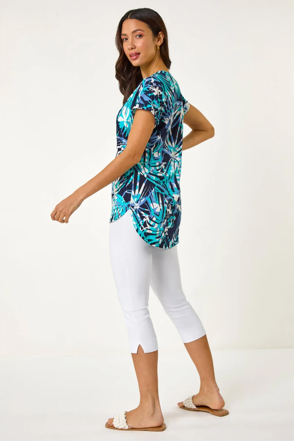 Roman Blue Textured Abstract Print Top - 12 Image 3