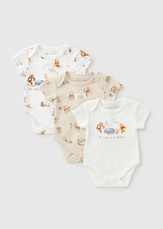 Disney 3 Pack Baby Cream Winnie The Pooh Bodysuits (0-23mths)